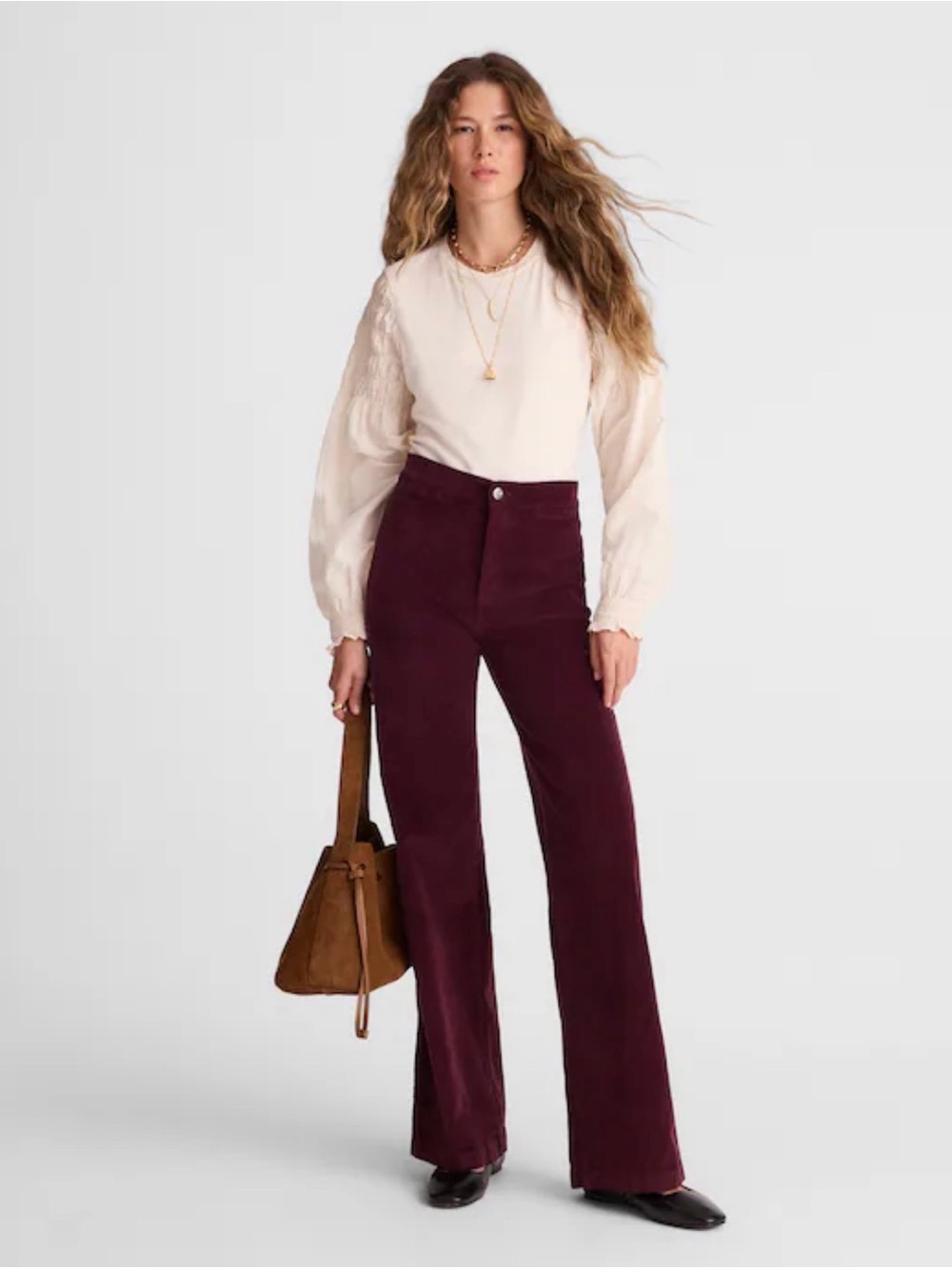 High-Rise Wide-Leg Corduroy Pants in Dark Pomegranate